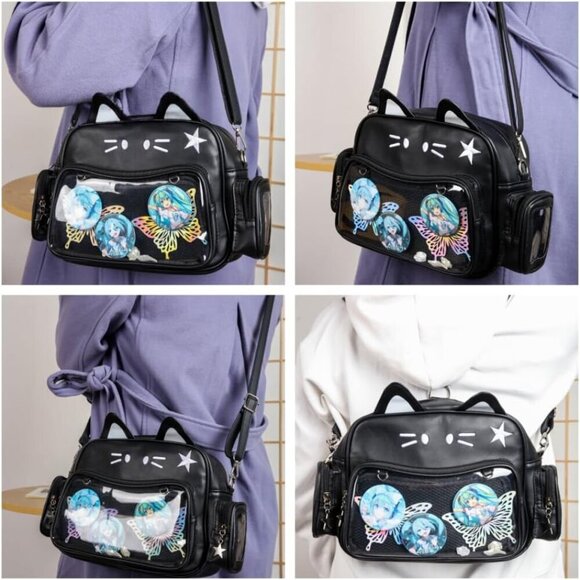 Kawaii Cat Ita Backpack PU Shoulder Crossbody for School Anime Cosplay Girls
